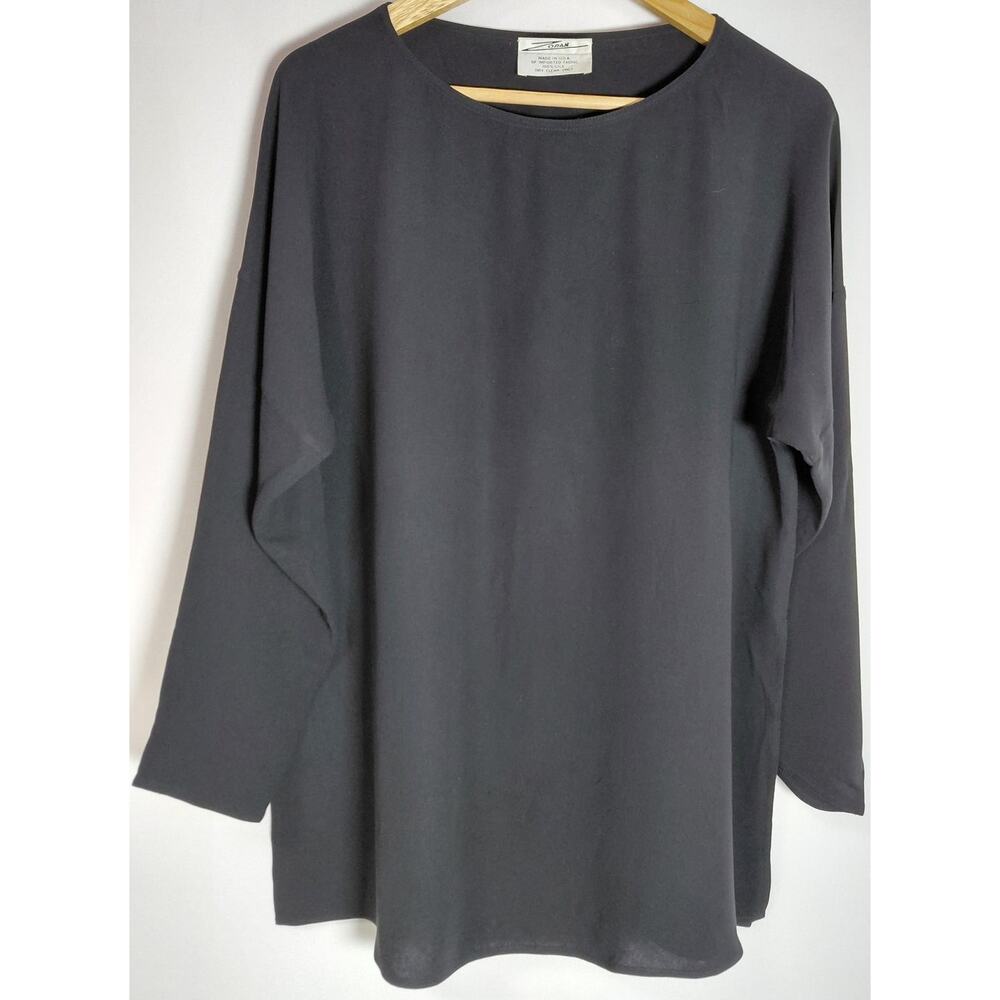 ZORAN Top Black Long Sleeve 100% Silk Women See Measurements